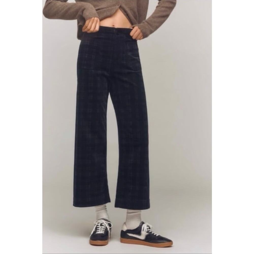 Maeve abthropologie the colette plaid corduroy crop wide leg  pants 31